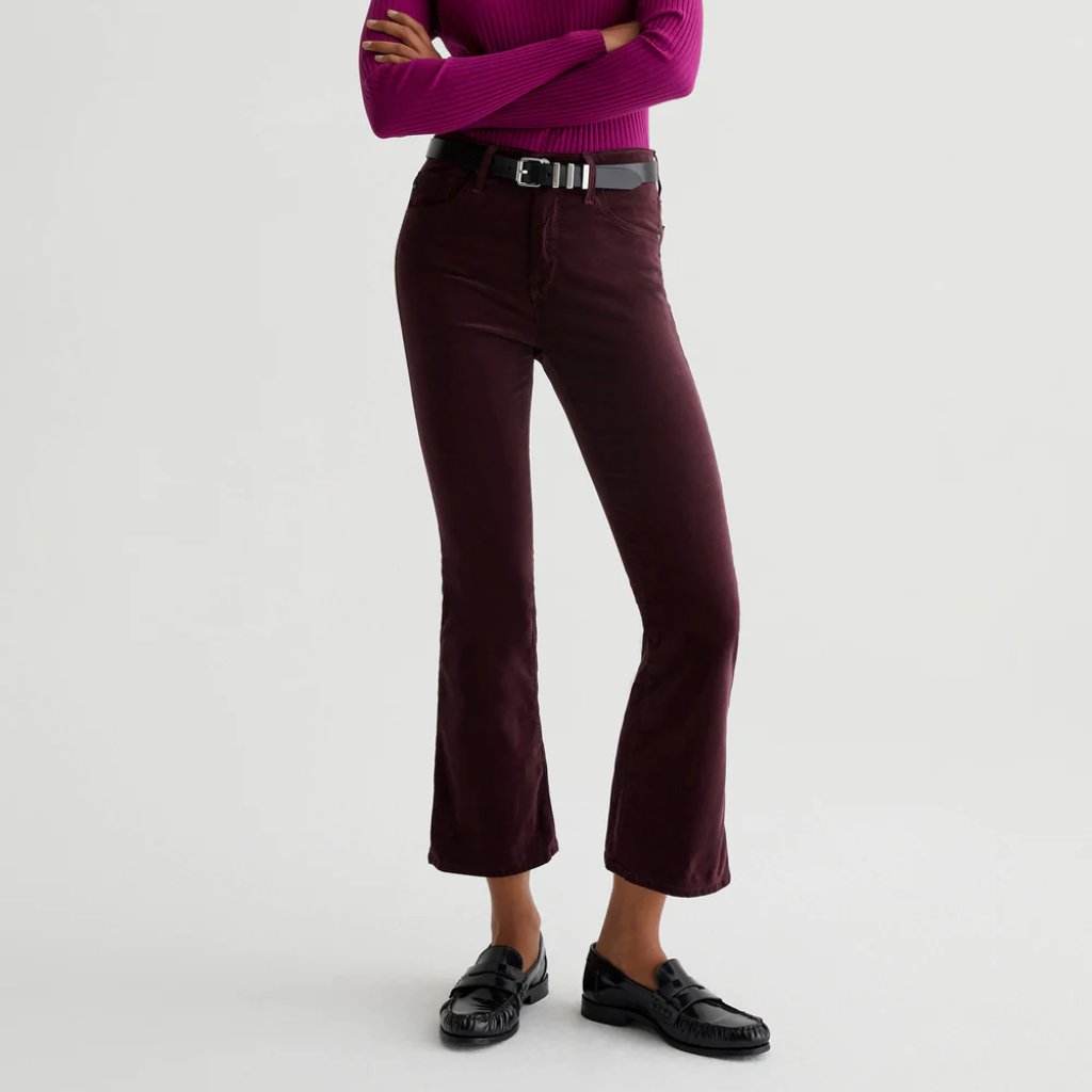 Nwt Ag Farrah Boot Crop Velvet Mid Rise Pants Pinot Noir Burgundy Size 26